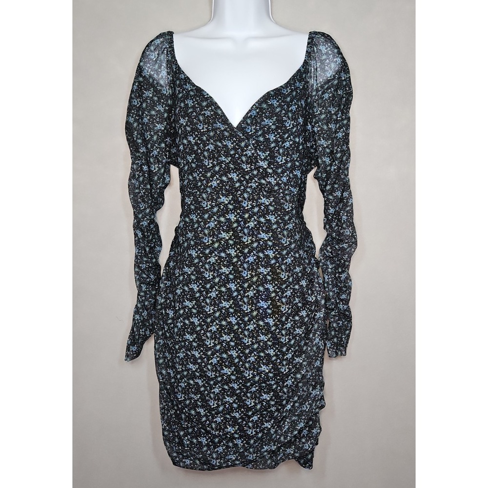 Hollister Womens Black Blue Floral Long Sleeve Mini Dress Size XL